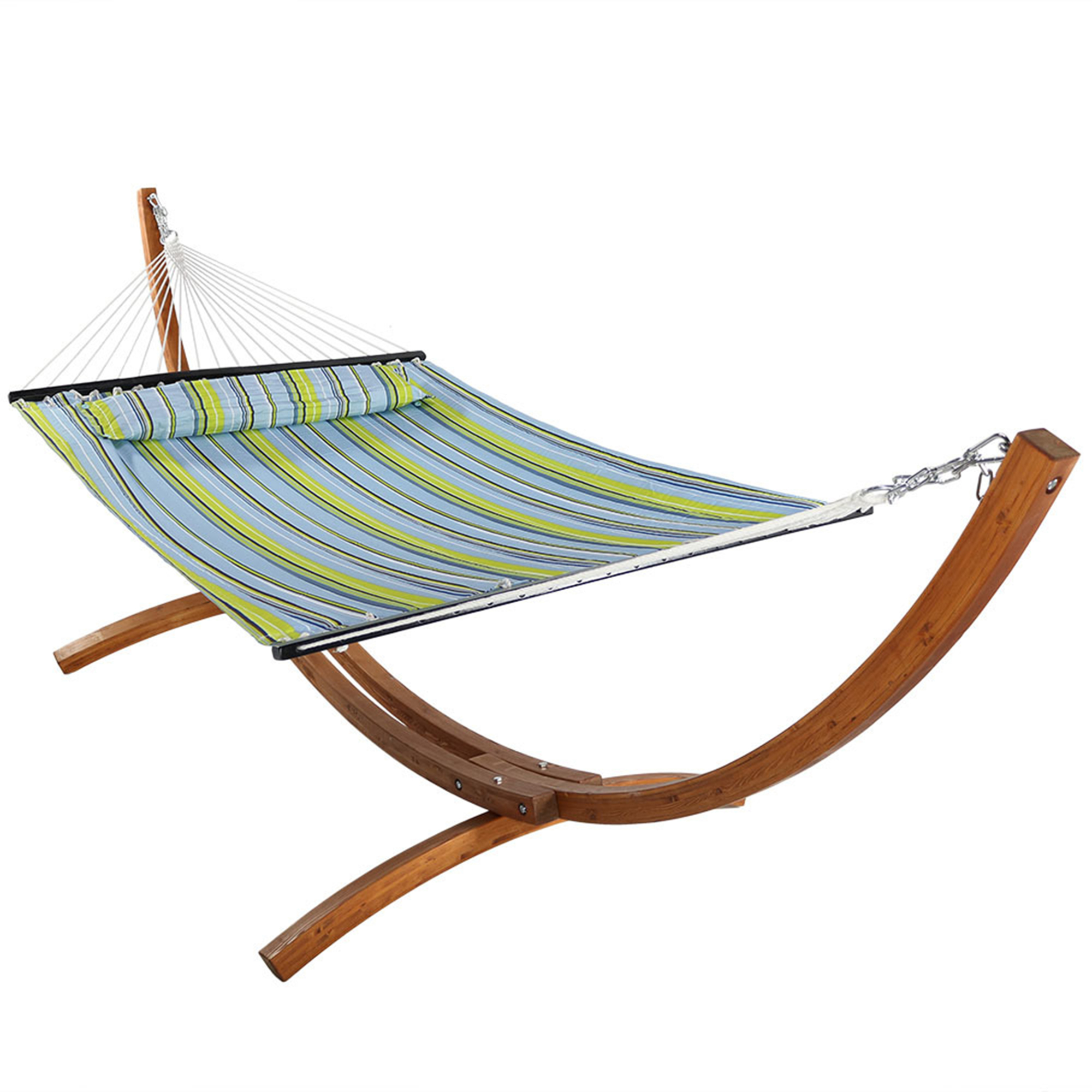 Sunnydaze Decor, Quilted Hammock with 12ft. Wood Stand - Blue Green, Color Blue, Capacity 400 lb, Material Polyester, Model# BGHFWP-12WHS-COMBO